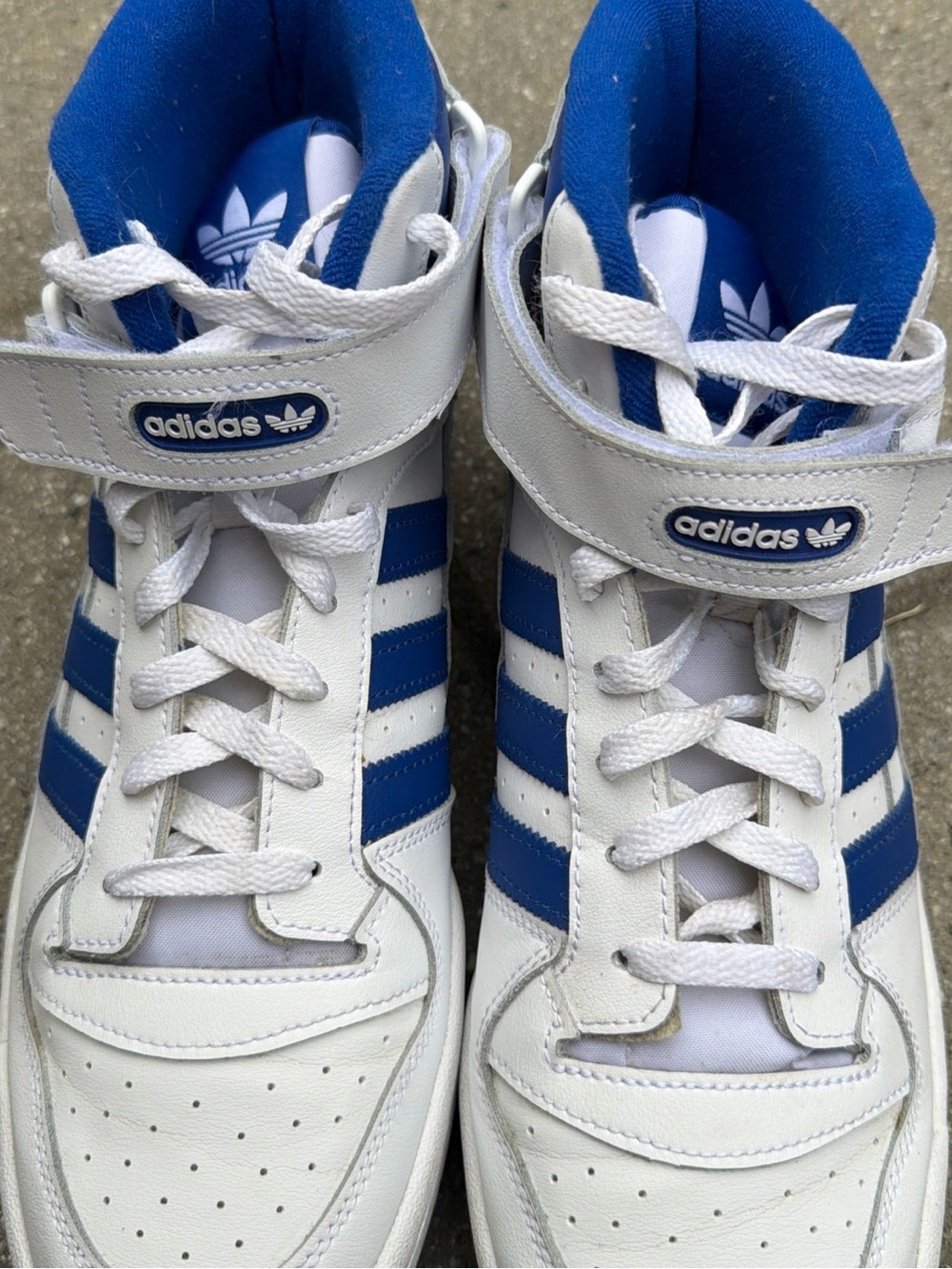 adidas White and Blue High-Top Athletic Sneakers